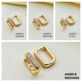 ARGOLLA DORADO RECTANGULAR C/ 3 FILAS DE STRASS MEDIDA MEDIANA