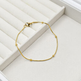PULSERA DE ACERO DORADO COLITA DE RATON FINA C/BOLITAS