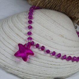 PULSERA DE ACERO BLANCO C/MOSTACILLA, CADENA Y DIJE CRISTAL