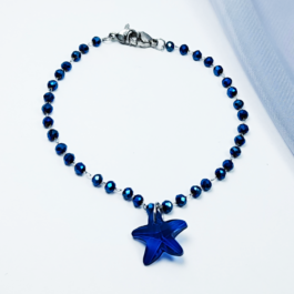 PULSERA DE ACERO C/MOSTACILLA, CADENA Y DIJE CRISTAL