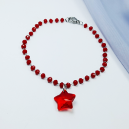 PULSERA DE ACERO C/MOSTACILLA, CADENA Y DIJE CRISTAL