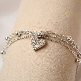 PULSERA DE ACERO TRIPLE  CADENA C/BOLITAS  Y 1 DIJE
