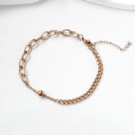 PULSERA DE ACERO ROSE C/ BOLITA Y DISTINTOS ESLABONES