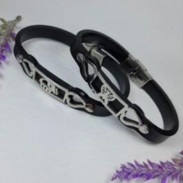 PULSERA DE ACERO CAUCHO CALADA C/ELEFANTE Y CORAZONES