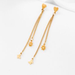 ARO DE ACERO DORADO COLGANTE C/CORAZON, 2 CADENAS Y DIJES