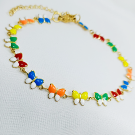 PULSERA DE ACERO DORADO MARIPOSAS ESMALTADAS
