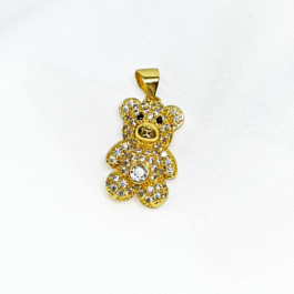 DIJE DE ACERO DORADO OSO MICROPAVE GRANDE