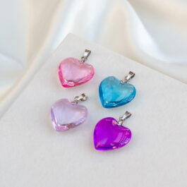 DIJE DE ACERO TIPO CRISTAL CORAZON COLORES CLAROS