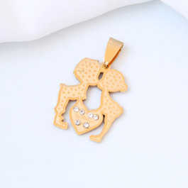 DIJE DE ACERO DORADO PAREJA C/CORAZÓN C/STRASS