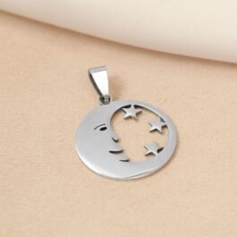 DIJE DE ACERO MEDALLA MEDIA LUNA CON ESTRELLAS CALADO