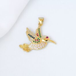 DIJE DE ACERO DORADO COLIBRI MULTI-ZIRCON
