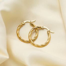 ARGOLLAS DE ACERO DORADO TORZADA TIPO SOGA GRANDE 2.4CM