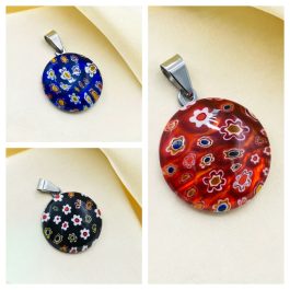 DIJE DE ACERO MURANO CIRCULO VARIOS COLORES