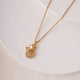 COLLAR C/CADENA DE ACERO DORADO Y DIJE DE BOLSITA DE DOLAR