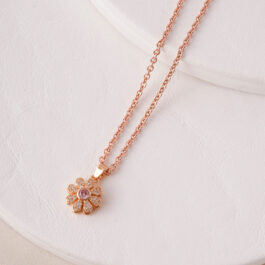 COLLAR C/CADENA DE ACERO ROSE Y DIJE FLOR GIRATORIO