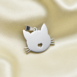 DIJE DE ACERO GATITO C/BIGOTES Y CORAZONCITO CALADO