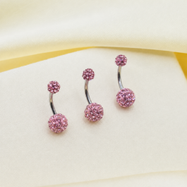 PIERCING DE OMBLIGO DOBLE BOLITA DE FUEGO X3 ROSA