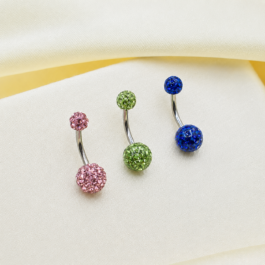 PIERCING DE OMBLIGO DOBLE BOLITA DE FUEGO X3 ROSA VERDE AZUL