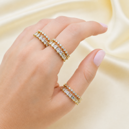 ANILLO DORADO 2 FILAS DE CUBIC ENGARZADOS X3