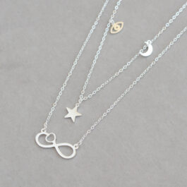 COLLAR DE ACERO BLANCO DOBLE C/ INFINITO Y 3 DIJES