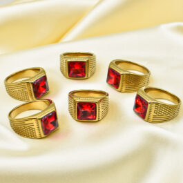 ANILLO DORADO C/PIEDRA ROJA X6