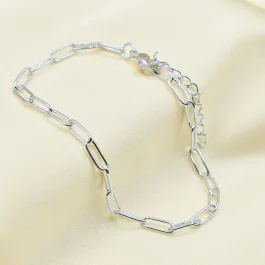 PULSERA DE ACERO BLANCO FINA ESLABON RECTANGULAR CHICO