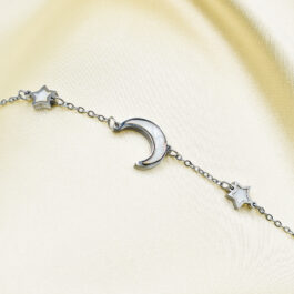 PULSERA DE ACERO C/ LUNA Y ESTRELLAS NACARADAS