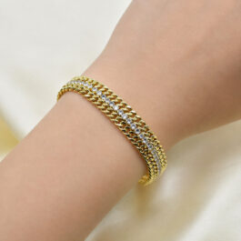 PULSERA DE ACERO DORADO GRUME C/ STRASS