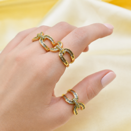 ANILLO DORADO TIPO HERRADURA C/ CUBIC REGULABLE X3