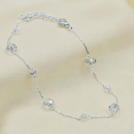 PULSERA DE ACERO BLANCO C/ CRISTAL Y BOLITAS REDONDAS BLANCAS