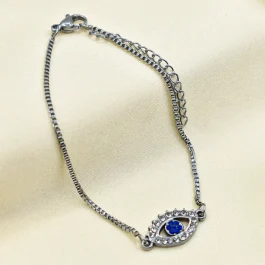 PULSERA DE ACERO VENECIANA C/OJO TURCO Y STRAS