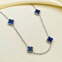 COLLAR DE ACERO 5 TREBOL ESMALTADOS AZULES