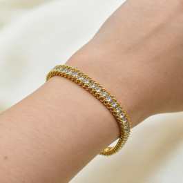 PULSERA DE ACERO DORADO PLANA MULTISTRASS