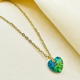 COLLAR DE ACERO DORADO C/DIJE CRISTAL SWAROSVKY VERDE TORNAZOL