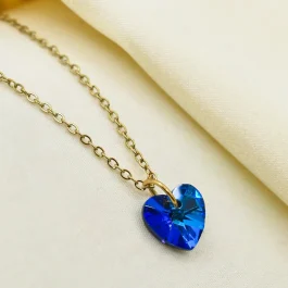 COLLAR DE ACERO DORADO C/DIJE CRISTAL SWAROSVKY AZUL