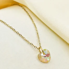 COLLAR DE ACERO DORADO C/DIJE CRISTAL SWAROSVKY TORNAZOL