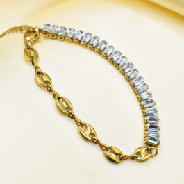 PULSERA DE ACERO DORADO ESLABON TIPO GUCCI C/ CUBIC BAGUET