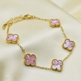 PULSERA DORADO C/5 TREBOL NACAR ROSA GRANDE