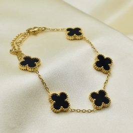 PULSERA DORADO C/5 TREBOL NACAR NEGRO GRANDE