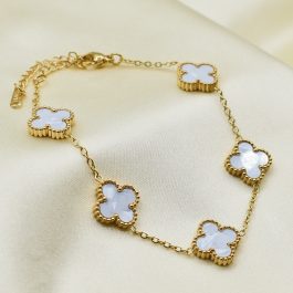 PULSERA DORADO C/5 TREBOL NACAR BLANCO GRANDE