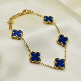 PULSERA DORADO C/5 TREBOL NACAR AZUL GRANDE