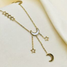 COLLAR DE ACERO DORADO C/ LUNAS Y ESTRELLAS