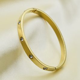 ESCLAVA  ACERO DORADO C/10 STRASS GRANDES Y CIERRE A PRESION