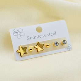 ARO DE ACERO DORADO ESTRELLA, BOLITA ,STRASS X3
