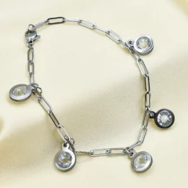 PULSERA DE ACERO ESLABON FORCE REDONDEADO C/5 STRASS