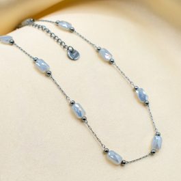COLLAR DE ACERO C/PIEDRAS TORNASOL RETANGULAR Y BOLITAS