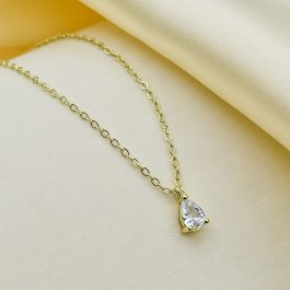 COLLAR DE ACERO DORADO C/ CUBIC FORMA DE GOTA