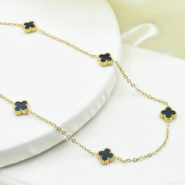 COLLAR DE ACERO DORADO 5 TREBOL NEGRO