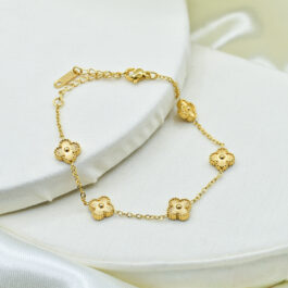 PULSERA DE ACERO DORADO 5 TREBOL TRABAJADOS