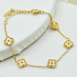 PULSERA DE ACERO DORADO 5 TREBOL TRABAJADOS